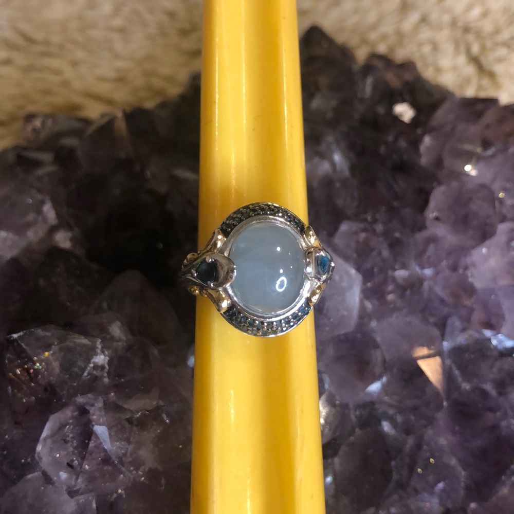 Victoria Wieck Milky Aquamarine Blue Diamond Ring 925SS
